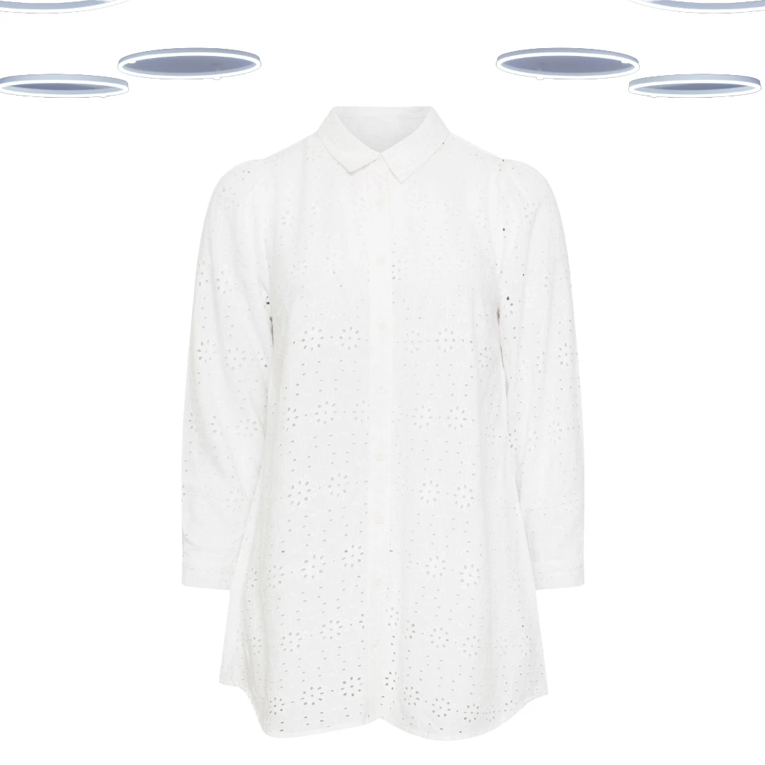 Ex Women's Shirt - Broderie Analgise Long Sleeve Plus Size White (Defect)