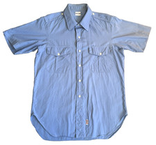 VTG 60s 70s Ascot Chang Men L Shirt Button Up Cotton Blue Short Sleeves Military