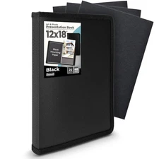 Dunwell 12x18 Art Portfolio Binder with Mounting Paper (Black), Large Portfol...