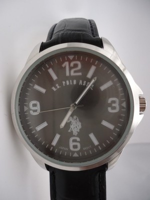 US Polo Assn Silver Tone Watch USC50007 Leather Band NOS NEW BATTERY
