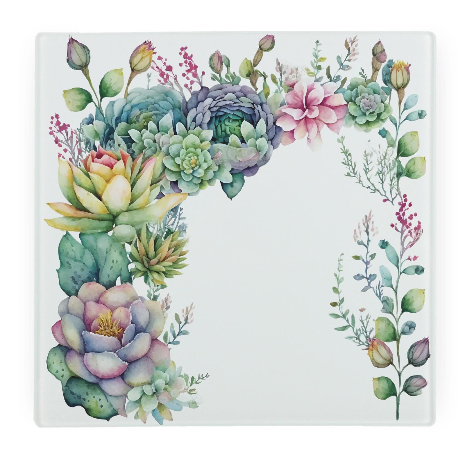 Watercolour Frame Glass Worktop Protector/Trivet - Succulents & Plants Gifts