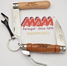 MAM Made in Portugal Slipjoint Folding Knives - Wood Handles - Lot of Two Unused