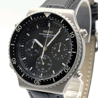 Seiko 7A28 7040 Speedmaster Uhr Quarz Chronograph Herren Silber Timepiece