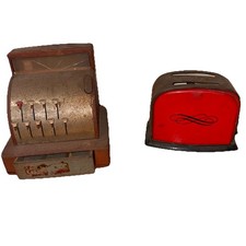 Vintage Tin Toy Set Cash Register  Toaster