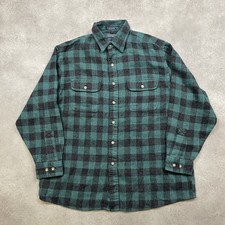Van Heusen Flannel Shirt Mens Medium Western Vintage Check Button Down Green