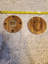 Las Vegas Raiders NFL football Wood drink Coasters W/ Bottle Opener Set of 2