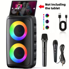Portable Karaoke Speaker with Wireless  Wired Mic, LED Lights, Party PA