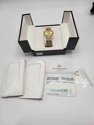 1990'S [N. MINT] 32MM Raymond Weil Tosca Mens Unisex 32mm 18K Gold
