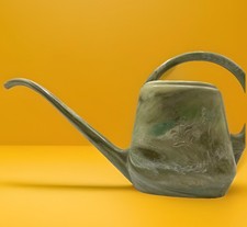 Vintage 70s Plastic Watering Can Marble Look Avocado 🥑 Green Flowers Retro