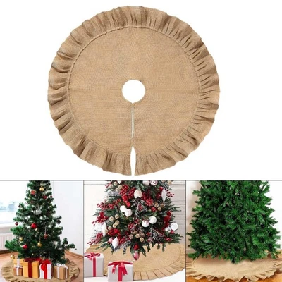 Jupe de sapin de Noël en toile jute et lin rustique pour maison vacances en - Photo 1/2