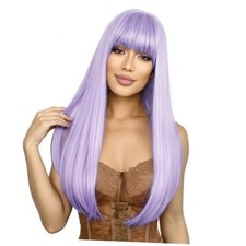 Light Wig with Bangs Long Straight Wigs for Women 22 Inch Purple