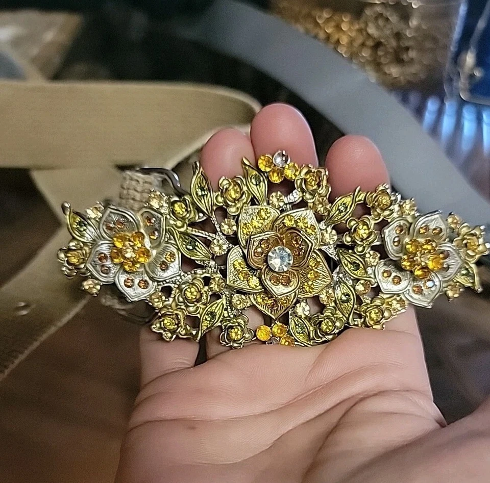 Cinturón de lona accesorio de moda para mujer 42" con hebilla esmaltada con joyas  Foto 4 de 4