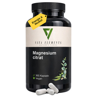 Magnesiumcitrat Kapseln - 365 Stück - Vegan Frei von Gentechnik Laborgeprüft