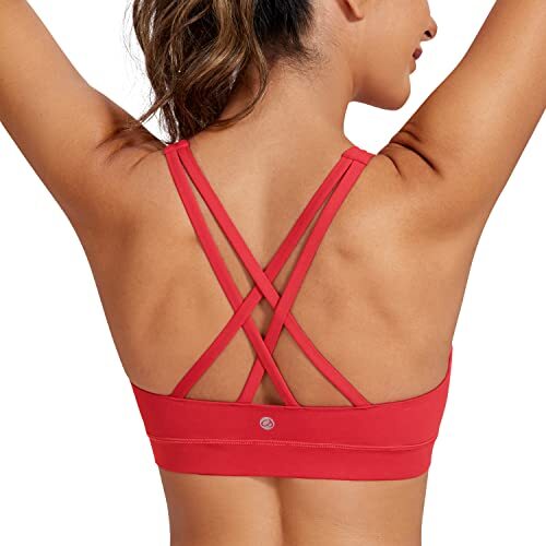 Women's Strappy Sports Bras Fitness Workout Padded Yoga Bra Medium Crimson - Picture 4 of 5