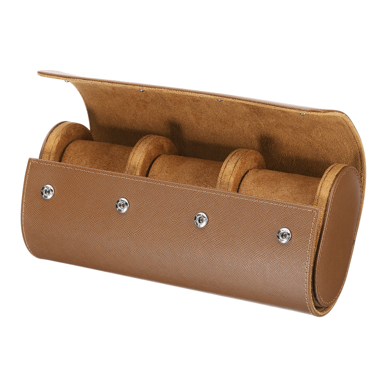 Watch Roll Travel Case 3 Slots Leather Cases, Cross-grain Texture Brown