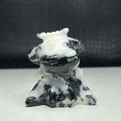 94g Natural Crystal Mineral Specimen. zebra stone. Hand-carved Dairy Cow.EM