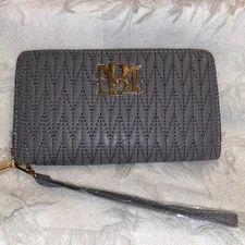 Gray Badgley Mischka NWT Long Wallet w/ Phone Pocket & Wristlet Vegan $59 MSRP