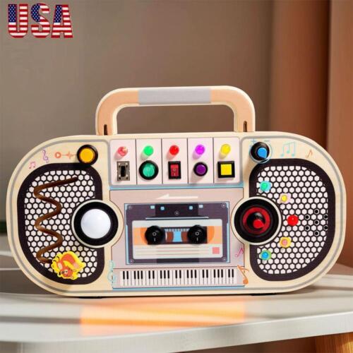 Wooden Activity Board with LED Light Sensory Toys Travel Toys for Toddlers 1-3