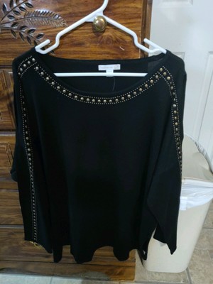 Dress Barn Woman Westport Black Cold Shoulder Sweater Gold