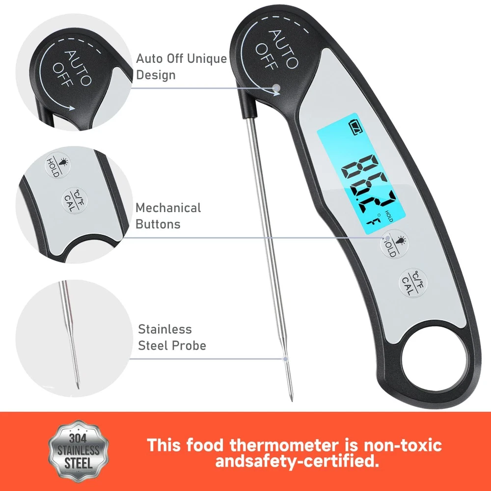 Meat Thermometer for Grill,Cooking and BBQ.Waterproof Instant Read Food Therm...