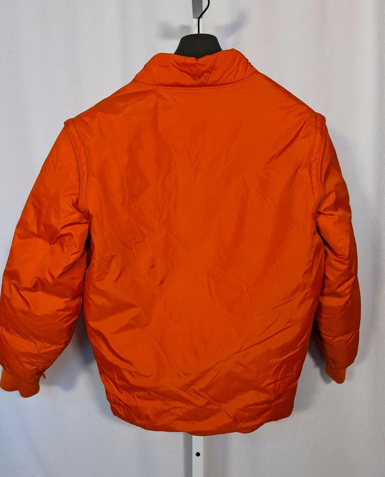 Chaqueta acolchada J Crew vintage años 80 90 naranja plumón de ganso chaleco etiqueta remero S Foto 2 de 4