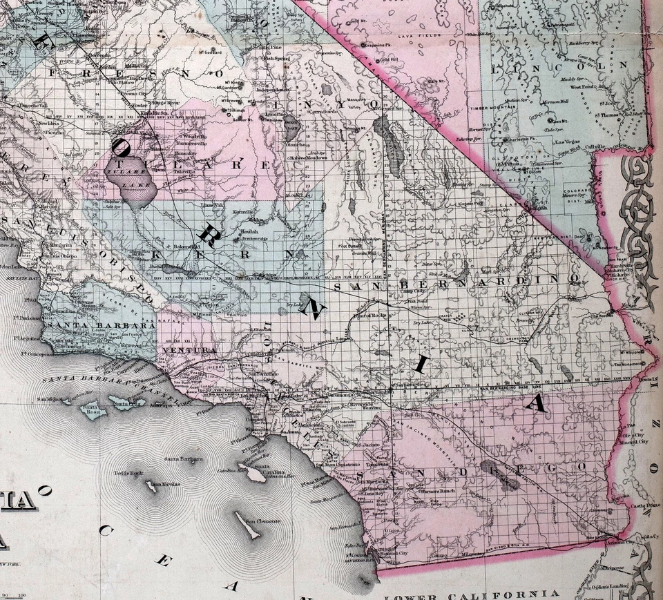 1874 Colton Atlas mapa Califórnia e Nevada São Francisco Los Angeles Las Vegas EUA - Imagem 4 de 4
