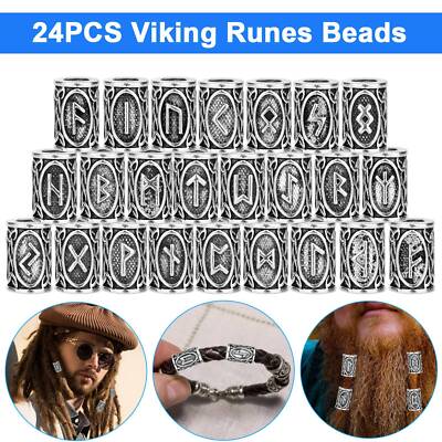 24pcs Norse Viking Rune Beads - Zinc Alloy Spacer Beads For Bracelets, Necklaces, Beard & Hair