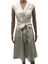 New SANGRIA Fit N Flare Dress Sz 12 NWOT Ivory Dupioni Sleeveless Ruffle Belt