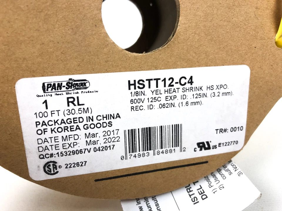 Tubo termorretráctil Panduit HSTT12-C amarillo pared delgada 100 pies por carrete 0,12" de diámetro Foto 2 de 4