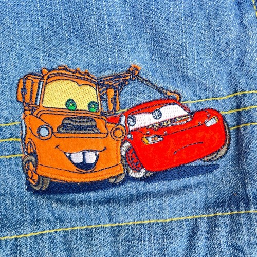 Disney Cars Embroidered Denim Overalls Shortalls 4T Lightning McQueen Tow Mater - Picture 3 of 8