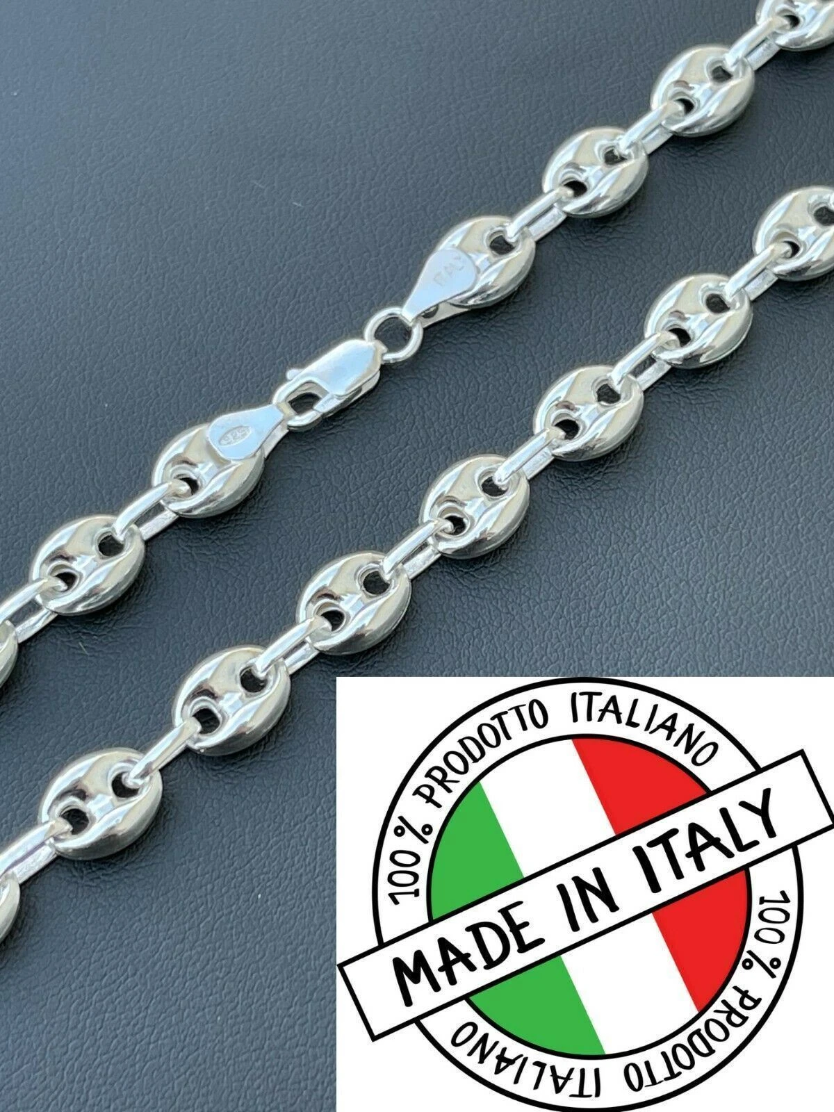GUCCI "Bracciale Collana Catena Maglia Maglia Maglia Puffata Argento Sterling 925 Reale 8mm 7" 30"