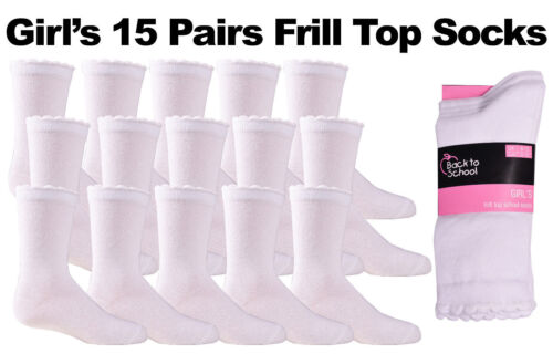 Chaussettes filles 15 paires chevilles blanches bord fioritures enfants enfants chaussettes d'école en coton - Photo 1 sur 1