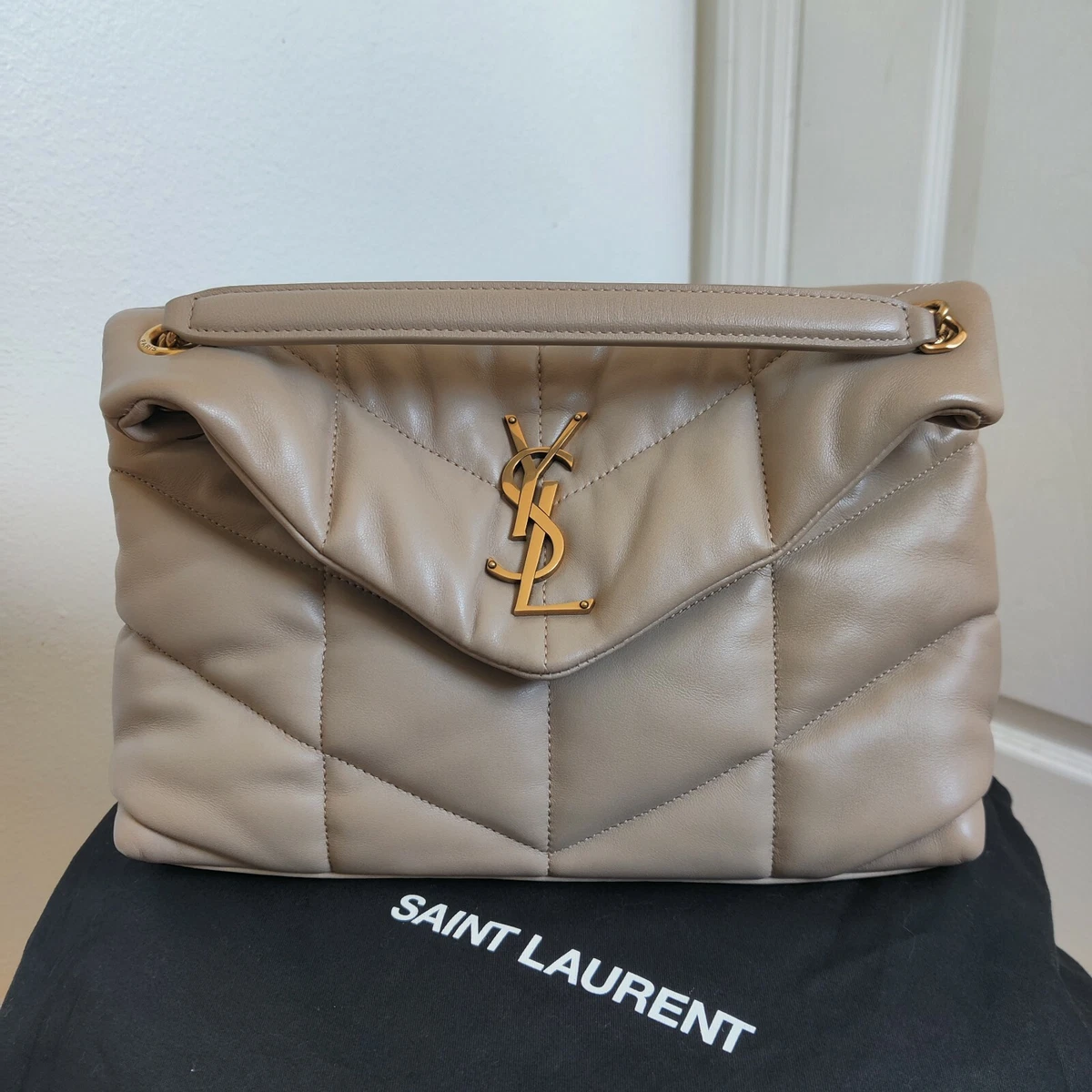 SAINT LAURENT: Puffer Toy quilted leather bag - Beige