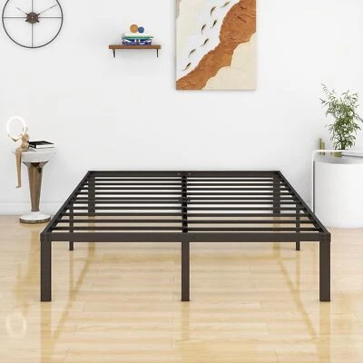 OYAJIA Metal Bed Frame Double Size Bed Platform Bed Base Black 135*190cm Height 45cm