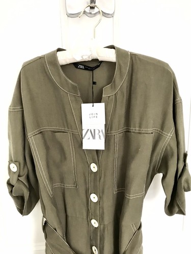 Zara Jumpsuit With Contrasting Topstitching In Khaki M BNWT RRP£49.99 LAST ONE - Picture 2 of 12