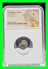 CALABRIA, TARAS c.380-280 BC - AR Diobol Coin - Graded NGC Ancient Fine - RARE 