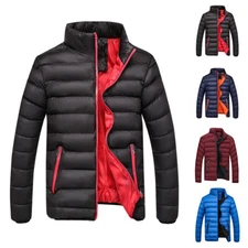 Mens Coat Quilted Padded Puffer Warm Winter Zip Up Coat Coats Down Jacket Tops `