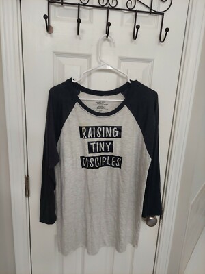 Unbranded Baseball Shirt Raising Tiny Disciples Grey Black Long Slv Sz XL