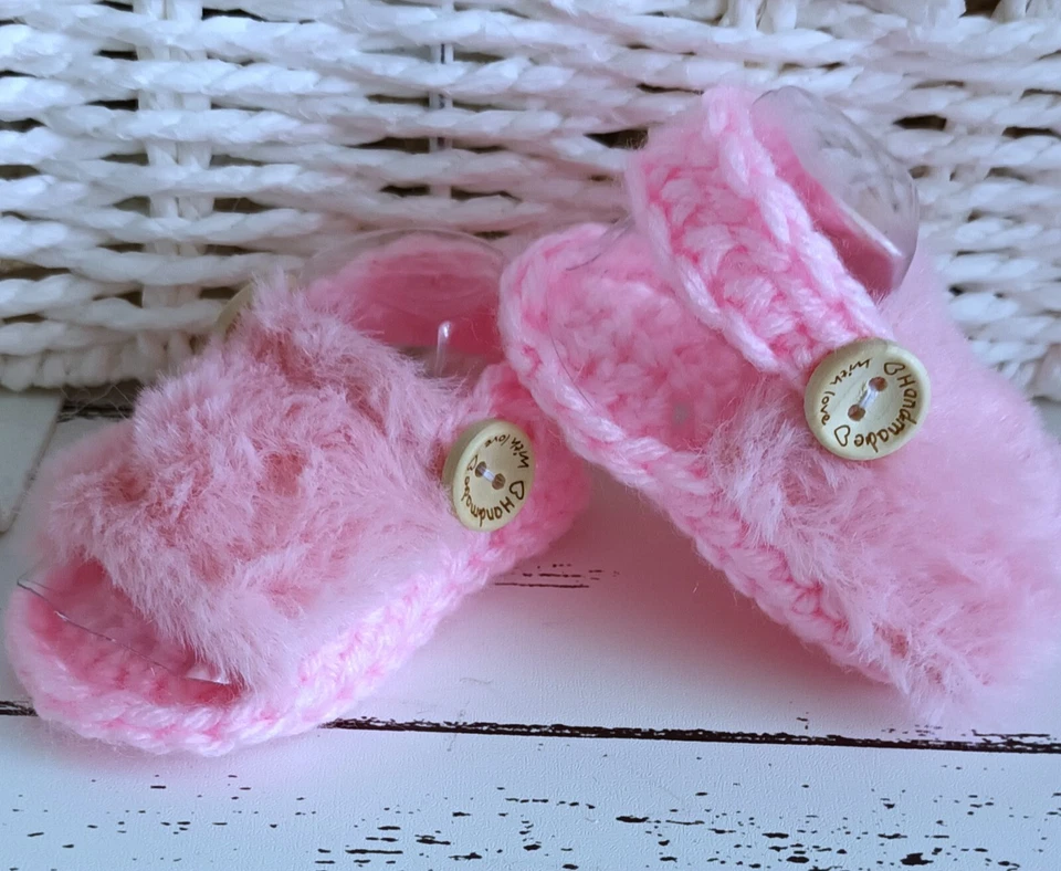 BEBÉS NIÑAS CROCHET HECHO A MANO PIEL ROSA BLANCO SANDALIAS ZAPATOS ROPA CALCETINES ROSA Foto 3 de 4