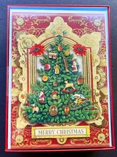 Box of 15 Punch Studio Christmas Cards Tree 3D Layered Gold Foil Jewel Gorgeous