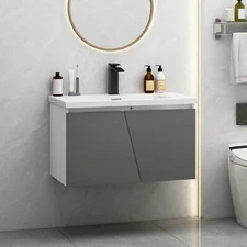 31" Floating Vanity Single Cabinet for Bathroom with Vessel Sink & Night Light