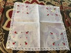 Vintage TREASURE MASTERS Lace Edged Red Embroidered Hankie 10”