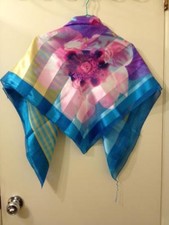 Polyester Scarf with Floral Print - MultiColor, 36"x39" Slightly Uneven 