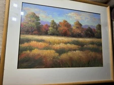 Large M.L Collier "Autumn Landscape Scene" Pastel Painting - Signed And Framed