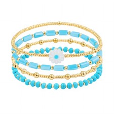 Dainty Gold Plated Pearl Crystal Beaded Bracelets Set for Women 14K Gold Pl - 06