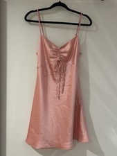 Forever 21 Y2K Pink Satin Neck Slip Dress Womens S Pink Feminine Silky Sexy