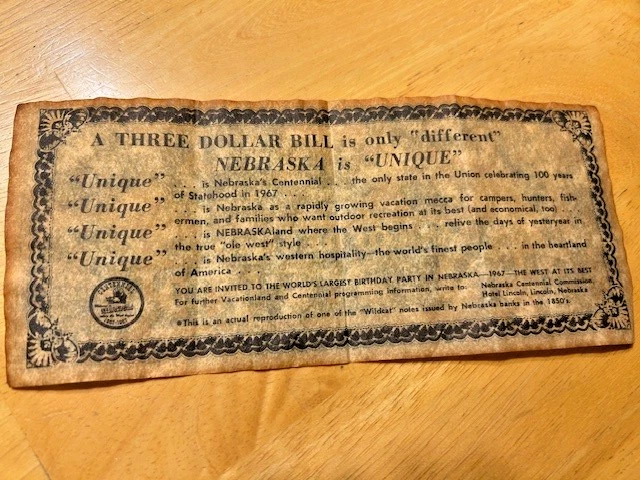 Vintage/1967/De Soto, Nebraska/THREE DOLLAR BILL/Reproduction/Used Good - Image 2 of 4