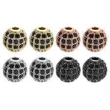 Charm Rhinestone Beads, 8Pcs - 8mm Round Zircon Pave Beads Black - 4 Colors 