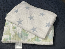 2 Aden Anais Classic Essentials Muslin Swaddle Blankets Green Blue/Gray Star