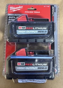 Milwaukee M18 2 Pack Of 6.0 AH Batteries 48-11-1862.